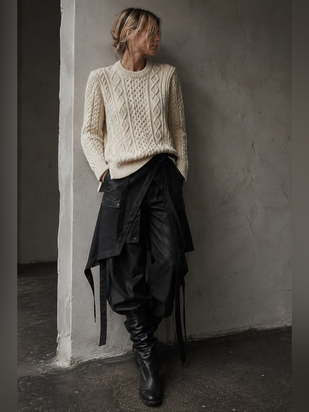 Outerknown Merino Wool Organic Cotton Cable Knit Sweater Cream M
